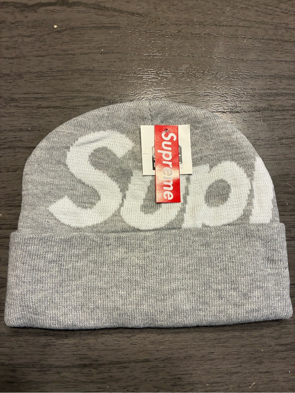 Supreme Kids Light Grey and White Logo Beanie